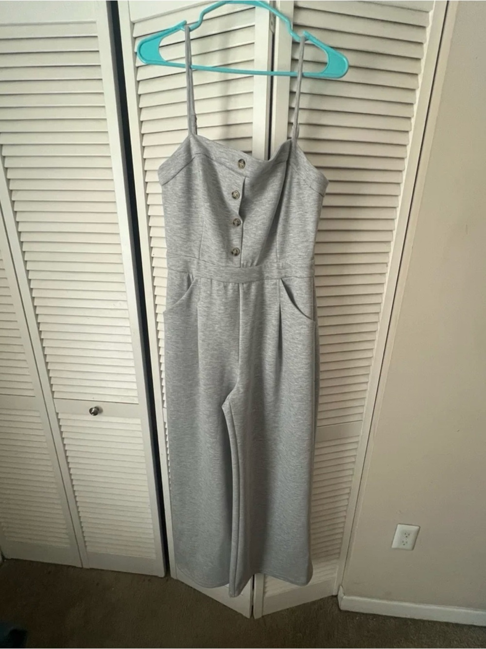Free Market Women's Grey Spaghetti Strap Button Front Jumpsuit